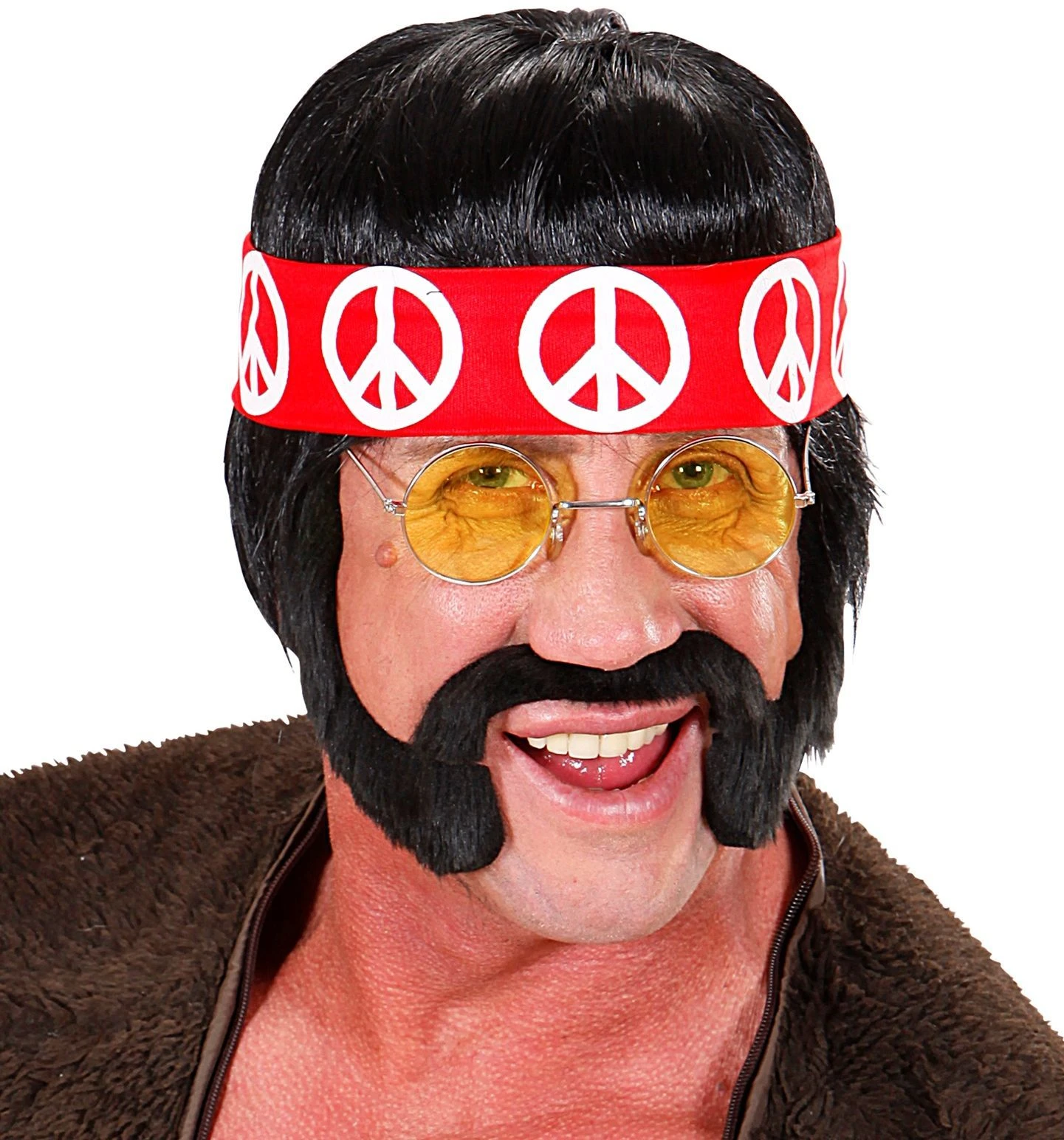 60s Hippie Pruik Zwart 4 60s Hippie Pruik Zwart - Afbeelding 2