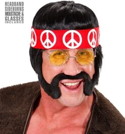 60s Hippie Pruik Zwart 7 60s Hippie Pruik Zwart -Halloween-Kostuums 60s hippie pruik zwart 2