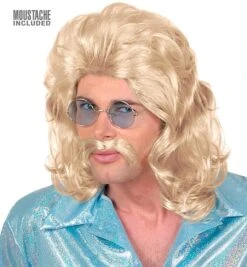 70's Pruik Met Snor Blond