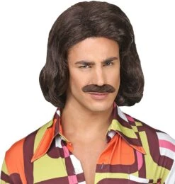 Bruine Disco Pruik Met Snor Heren -Halloween-Kostuums bruine disco pruik met snor heren 3