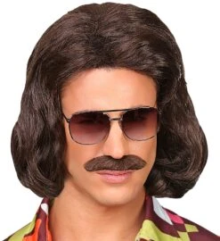 Bruine Disco Pruik Met Snor Heren -Halloween-Kostuums bruine disco pruik met snor heren 4
