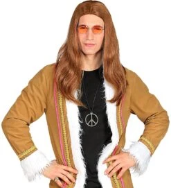 Bruine Heren Hippie Pruik -Halloween-Kostuums bruine heren hippie pruik 3
