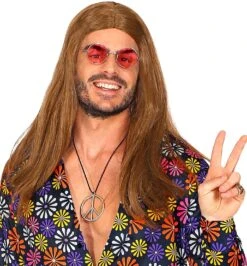Bruine Heren Hippie Pruik -Halloween-Kostuums bruine heren hippie pruik 4