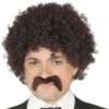 Bruine Korte Afro Pruik Met Snor -Halloween-Kostuums bruine korte afro pruik met snor 0