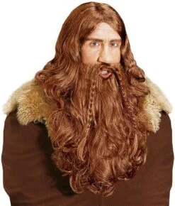 Bruine Viking Pruik Met Baard En Snor