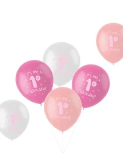 Eerste Verjaardag Ballonnen Roze 6 Stuks