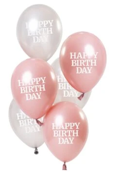 Glossy Pink Happy Birthday Ballonnen 6 Stuks