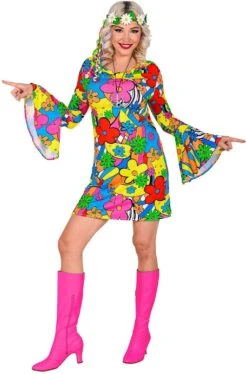Groovy 70s Flower Power Hippie Jurkje Dames