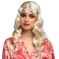 Hippie Pruik Blond Met Bloemen