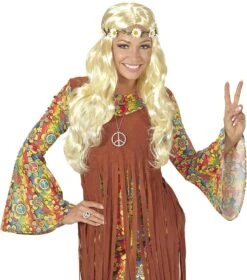 Hippie Pruik Met Madeliefjes Hoofdband -Halloween-Kostuums hippie pruik met madeliefjes hoofdband 2