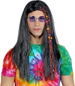 Hippie Pruik Met Vlecht En Kralen -Halloween-Kostuums hippie pruik met vlecht en kralen 2