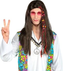 Hippie Pruik Met Vlecht En Kralen -Halloween-Kostuums hippie pruik met vlecht en kralen 3