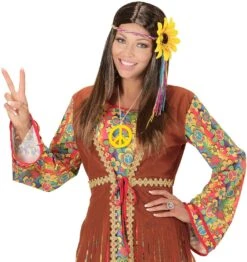 Hippie Pruik Met Zonnebloem Hoofdband -Halloween-Kostuums hippie pruik met zonnebloem hoofdband 1