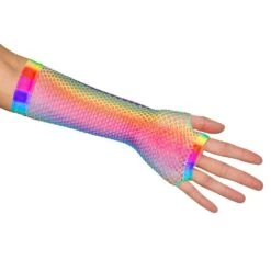 Lang Visnet Handschoenen Regenboog -Halloween-Kostuums lang visnet handschoenen regenboog 3