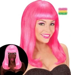 Lange Pruik Neon Roze