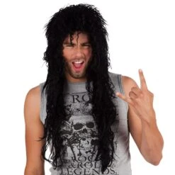 Langer Rocker Pruik Zwart Heren