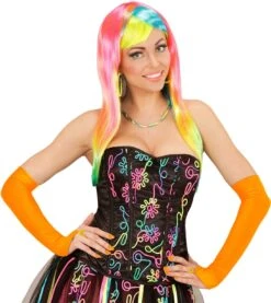 Neon Oranje Toploze Satijnen Handschoenen -Halloween-Kostuums neon oranje toploze satijnen handschoenen 1