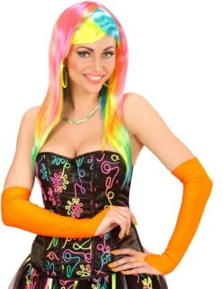 Neon Oranje Toploze Satijnen Handschoenen -Halloween-Kostuums neon oranje toploze satijnen handschoenen 2