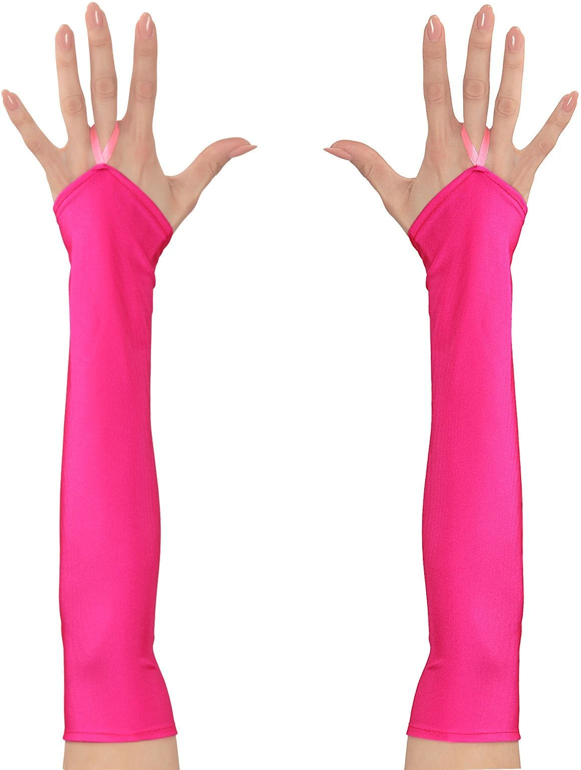 Neon Roze Toploze Satijnen Handschoenen 3 Neon Roze Toploze Satijnen Handschoenen