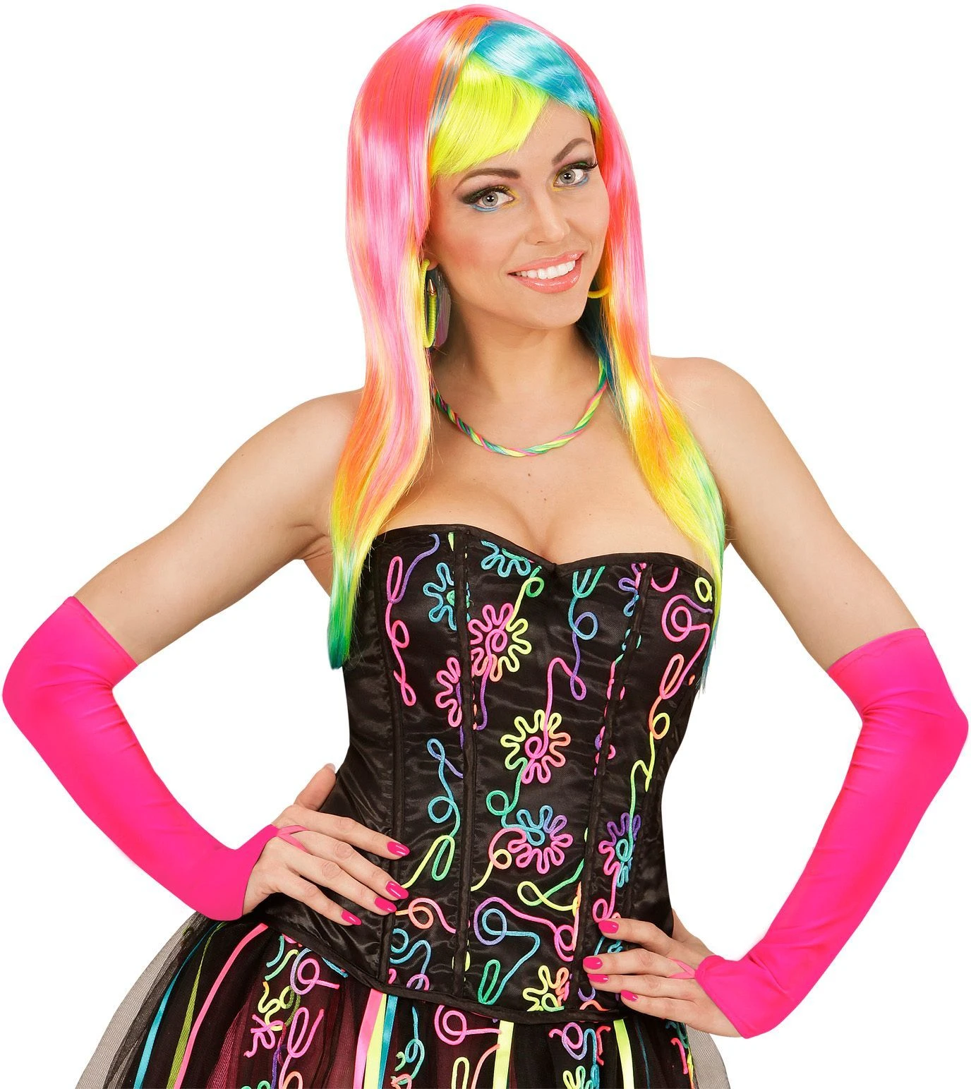 Neon Roze Toploze Satijnen Handschoenen 4 Neon Roze Toploze Satijnen Handschoenen - Afbeelding 2