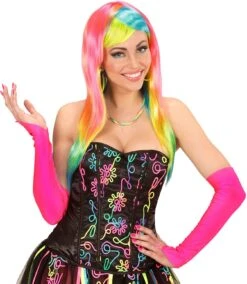 Neon Roze Toploze Satijnen Handschoenen 7 Neon Roze Toploze Satijnen Handschoenen -Halloween-Kostuums neon roze toploze satijnen handschoenen 2