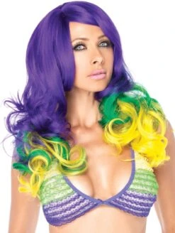 Paars Groen Gele Pruik Met Krullen