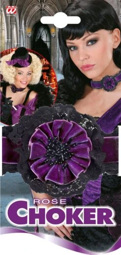 Paarse Fluwelen Choker Met Bloem -Halloween-Kostuums paarse fluwelen choker met bloem 3
