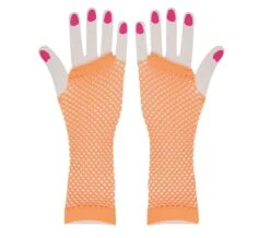 Visnet Handschoenen Neon Oranje Lang -Halloween-Kostuums visnet handschoenen neon oranje lang 2