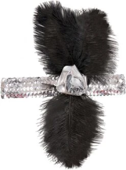 Zilveren Flapper Hoofdband Met Bloem En Veren