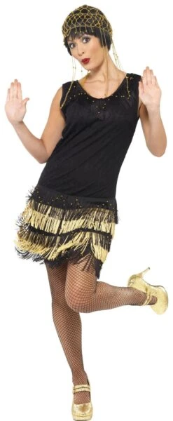 Zwart Gouden Franje Jurk -Halloween-Kostuums zwart gouden franje jurk 1