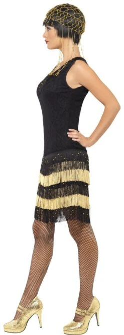 Zwart Gouden Franje Jurk -Halloween-Kostuums zwart gouden franje jurk 3