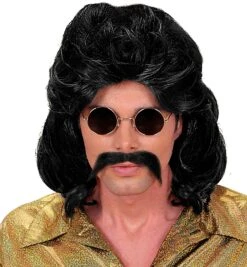 Zwarte 70s Disco Pruik Met Snor -Halloween-Kostuums zwarte 70s disco pruik met snor 3