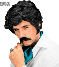 Zwarte Casanova Pruik Met Snor