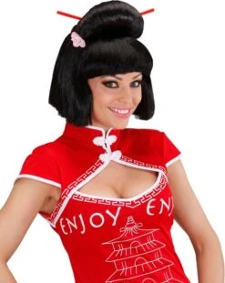 Zwarte Geisha Pruik Met Bloem En Chopsticks -Halloween-Kostuums zwarte geisha pruik met bloem en chopsticks 2