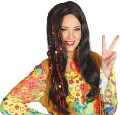 Zwarte Hippie Pruik Met Kralen