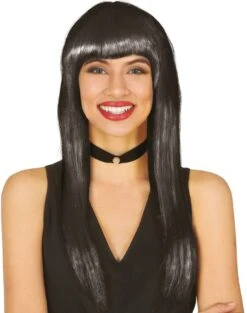 Zwarte Lange Pruik Met Pony