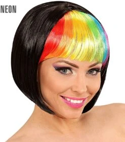 Zwarte Pruik Met Regenboog Pony