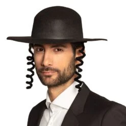 Zwarte Rabbijn Hoed Met Staartjes
